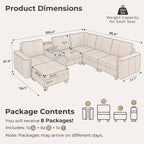 SITJOY 105" Faux Leather Modular Sectional Sofa with Storage, Mid Century Modern Sectional Couches for Living Room, 6 Seat V Shaped Couch with Ottoman and Console Table, Hidden Cupholders, Brown