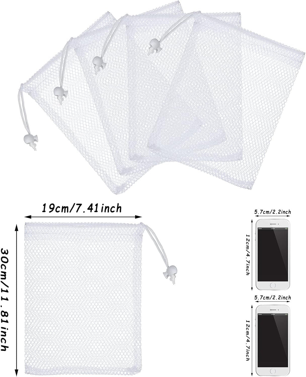 TecUnite 10 Pcs Mesh Bags Drawstring Laundry Bags Large Nylon Mesh Gift Dishwasher Bag with Sliding Drawstring for Kitchen Jewelry Gifts Wedding Favor Home(11.8 x 7.5 Inch,White)