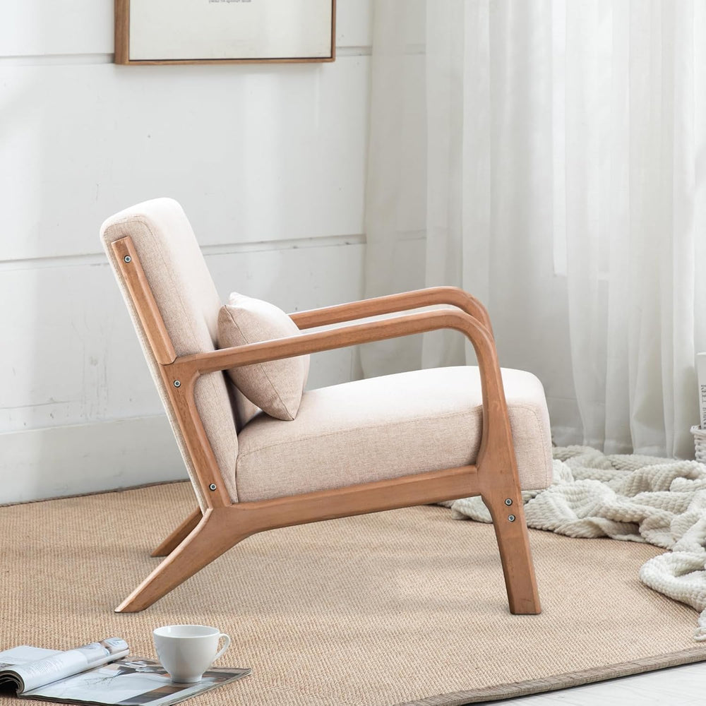 INZOY Mid Century Modern Accent Chair with Wood Frame, Upholstered Living Roo...