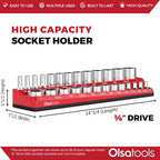 Olsa Tools Magnetic Socket Organizer | 3/8-inch Drive | SAE | RED | Holds 26 Sockets | Professional Quality Tools Organizer