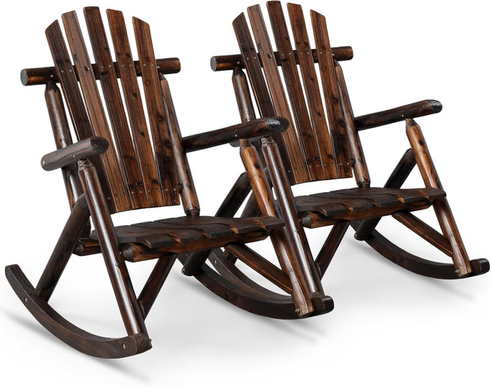 Outvita Wooden Rocking Chair Set of 2, Fir Log Adirondack, Dark Brown