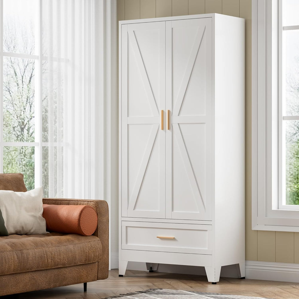 COFaR Metal Storage Cabinet, Farmhouse Storage Cabinet with 2 Doors and 4 Adj...