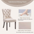 KCC Velvet Dining Chairs Set of 6, Upholstered High-end Tufted Dining Room Chair with Nailhead Back Ring Pull Trim Solid Wood Legs, Nikki Collection Modern Style for Kitchen, Beige