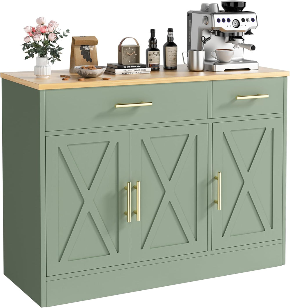 Vongrasig 43" Farmhouse Sideboard Buffet Cabinet with Storage, Green