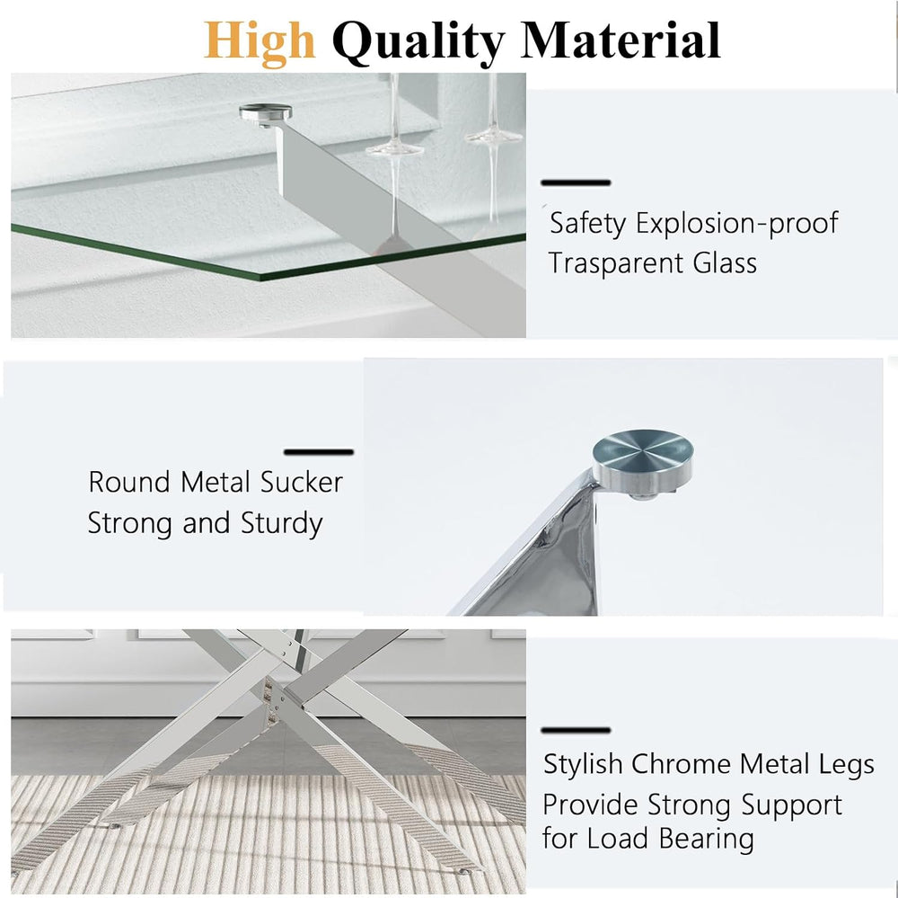 5 Piece Modern Glass Dining Table Set for 4, 60" Rectanguler Glass Kitch...