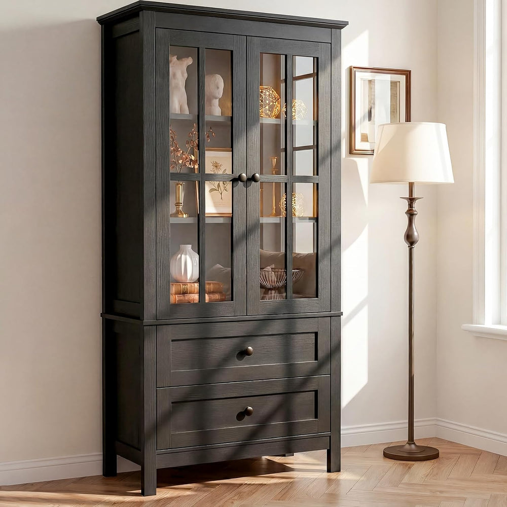 63" Kitchen Pantry Cabinet, Modern Farmhouse Storage Cabinet with Temper...