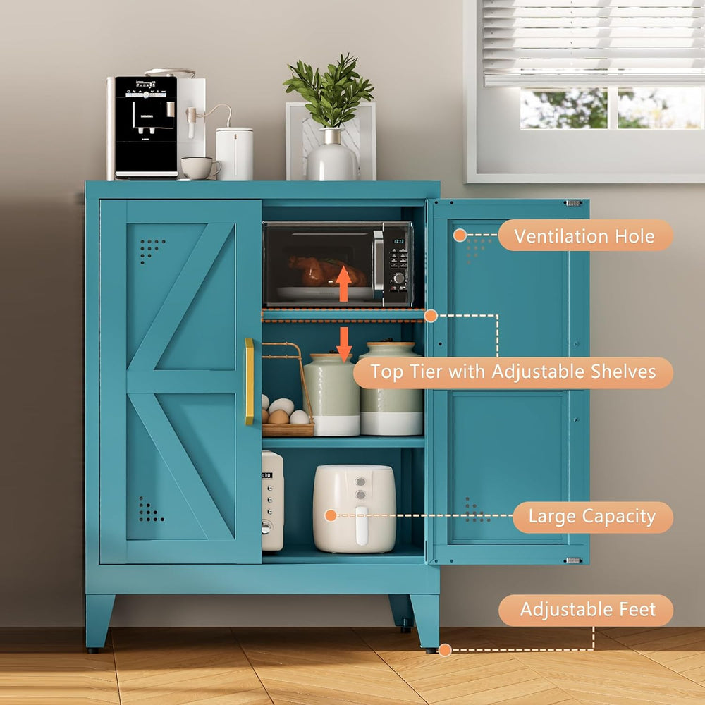 32" Metal Kitchen Pantry Cabinet,Floor Bathroom Storage Cabinet with 2 A...