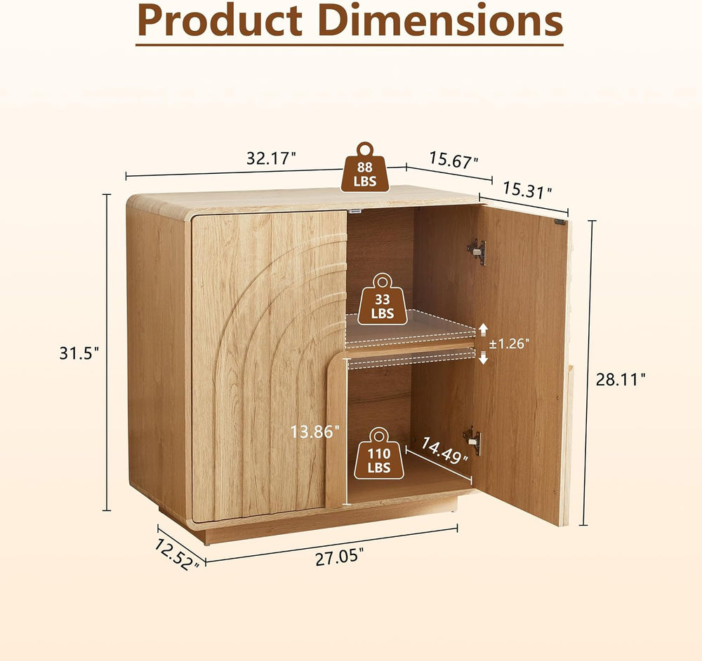 Storage Cabinet with Arched Fluted Door Design, 2 Door Modern Accent Sideboar...