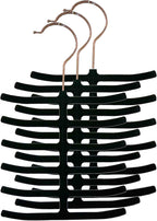 3-Pack Non-Slip Velvet Tie Hanger Organizer Rack by Home Basics | 360° Rotatable Hook | Holds 12 Ties Each | Versatile for Belts and Scarves | Slim Design
