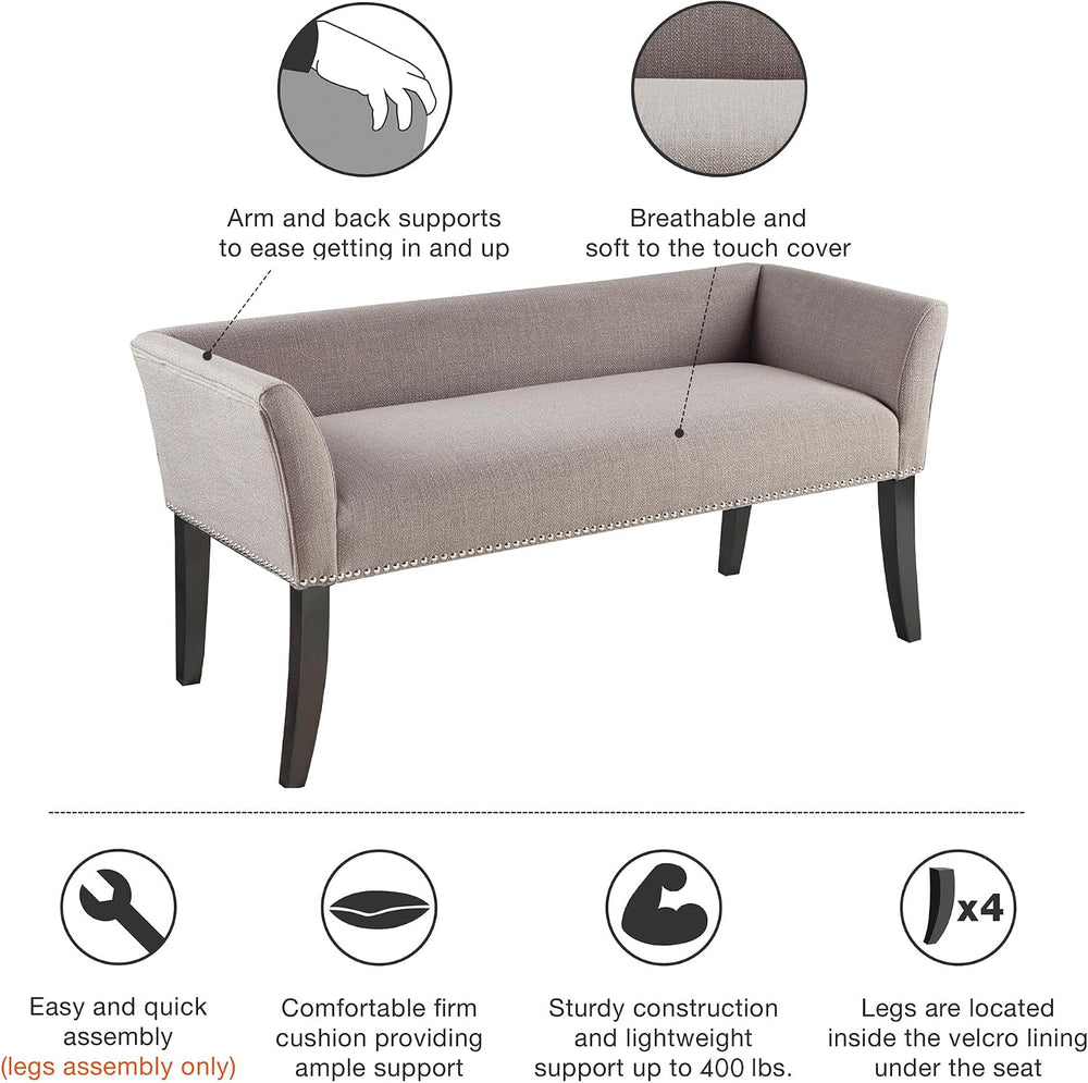 Madison Park Accent Bench, Upholstered with Nailhead Trim, & Padded Seat ...