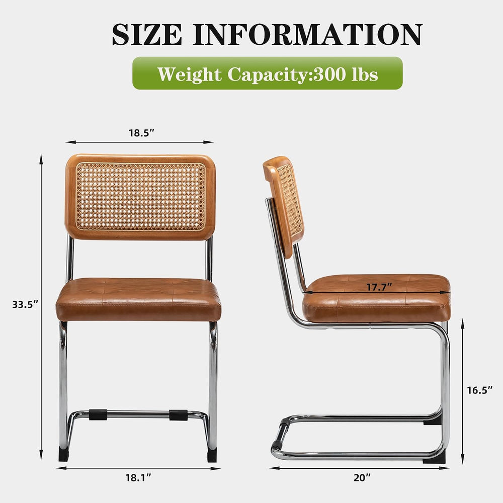 Rattan Dining Chairs Set of 2 Mid Century Modern Kitchen Chairs with Natural ...