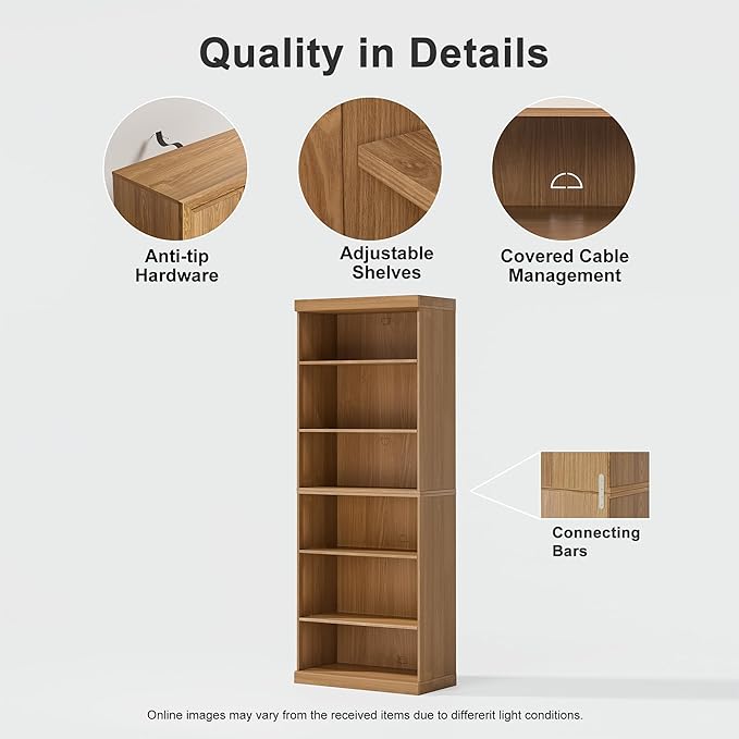 82" Wooden Book Shelf, 5 Shelf Bookcase, Modern Bookshelf with Adjustable Shelf for Home Office, Study Room, Oak