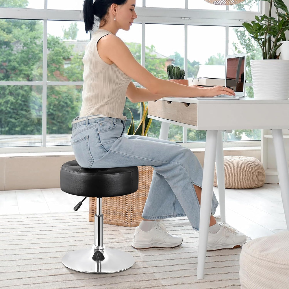 LEMY Adjustable Vanity Stool with 360° Swivel,Hydraulic Lift Round Makeup Cha...
