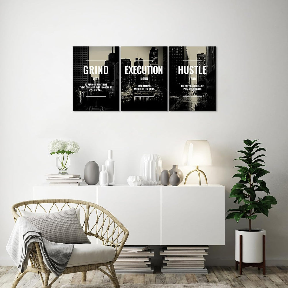 Xbolu Motivational Wall Decor Framed Grind Hustle Execution Wall Art Inspirat...
