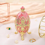 QIFU Hand Painted Pink Easter Egg Style Enamel Trinket Box, Unique Jewelry Box to Store Your Jewelry in Style