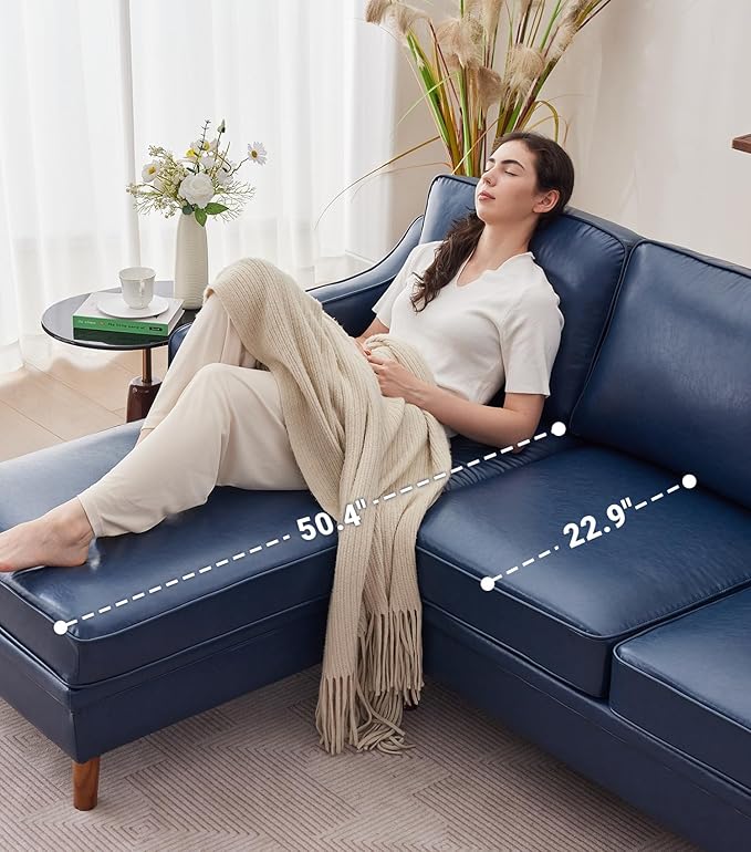 Kingfun 88" L-Shape Sofa, Chenille Sectional Couch, Mid Century Modern Couches with Solid Wood Frame for Living Room & Bedroom, Royal Blue
