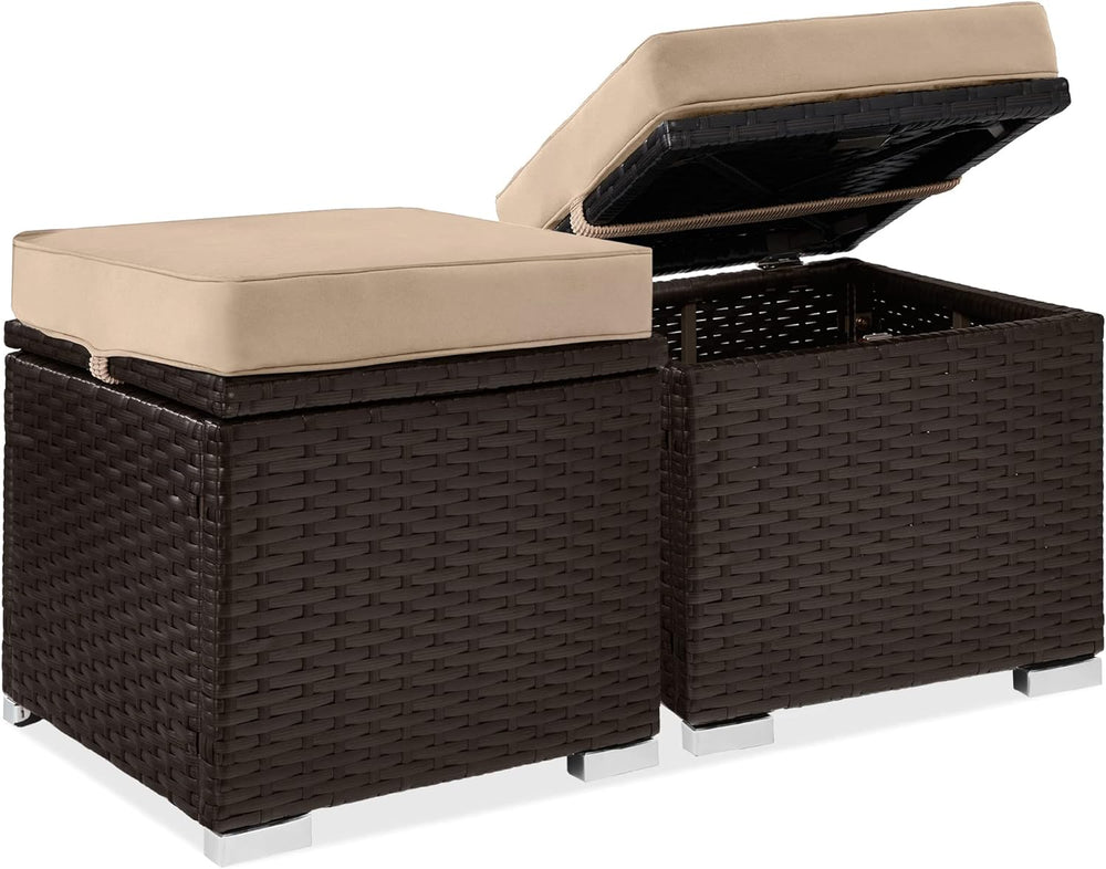 Best Choice Products Set of 2 Wicker Ottomans, Multipurpose Outdoor Furniture...