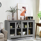 Costzon Sideboard Buffet Cabinet, Wooden Kitchen Storage Cabinet with Adjustable Shelf, Sliding Glass Doors, Accent Coffee Bar Cabinet Console Table for Living Room, Dining Room, Hallway (Grey)