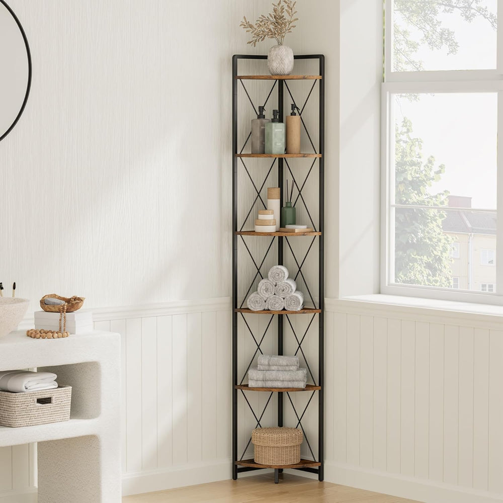 6 Tier Corner Shelf Stand, 78" H Tall Industrial Corner Bookshelf for Li...