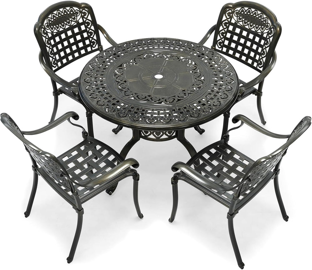 VIVIJASON 5-Piece Outdoor Patio Furniture Dining Set, All-Weather Cast Alumin...