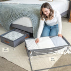 OrganiHaus Under Bed Storage Containers, Bedroom Storage and Organization Bins, Clothes Organizer for Closet with Clear Cover and Reinforced Handles - Set of 2 33x17x6 inches Gray