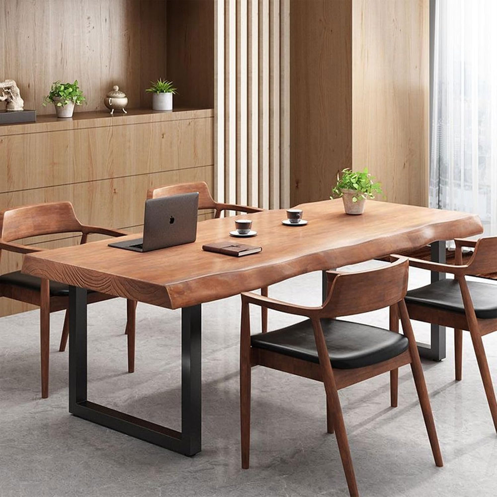 Stylish Solid Wood Office Desk with Sturdy Metal Base - Durable Multi-Size Ex...