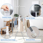 Dollate 3 Tier Portable Clothes Drying Rackwith 4 Pulleys,Indoor and Outdoor Collapsible Rack Clothing with Shoe Drying Rack for Space Saving