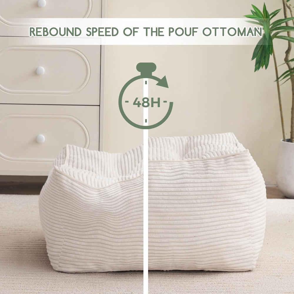 HIGOGOGO Square Stuffed Pouf Ottoman, Corduroy Poufs with Foam Chunk Filling,...