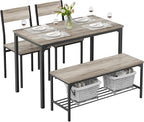 DUMOS Dining Table Set, Dining Table for 4 with Bench, Kitchen Table, Space-Saving Ideal 4-Person Set for Dining Room Kitchen Apartment Corner Grey 4 Pack