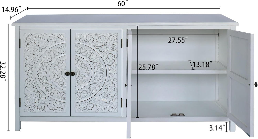 Mid-Century Accent Cabinet with 4 Doors, Rustic Sideboard Pantry Cabinet, for...