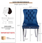 Mid Century Modern Dining Chairs Set of 2, Blue Velvet Upholstered Tufted Back, Kitchen & Dining Room Chairs, Brushed Silver Metal Legs, Nailhead Trim, Sillas para Comedor (Blue, 2 Pcs)
