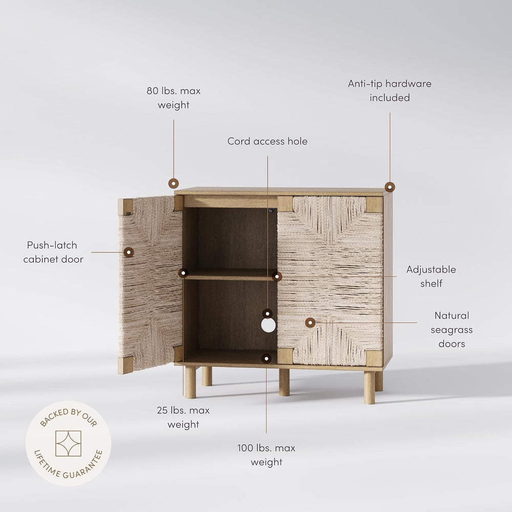 Nathan James Beacon Accent Buffet Sideboard Cabinet, Natural Light Wood Stora...