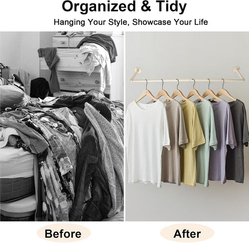 48" White Wall Mounted Clothes Rack, Industrial Pipe Iron Garment Bar, Heavy-Duty Detachable Clothing Rod, Multi-Purpose Metal Wall Display Hanging Pole for Closet Storage, Laundry Room 2 Base