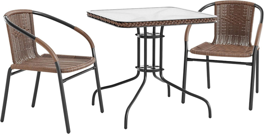 Flash Furniture Lila 3-Piece 28" Square Indoor/Outdoor Patio Table and C...