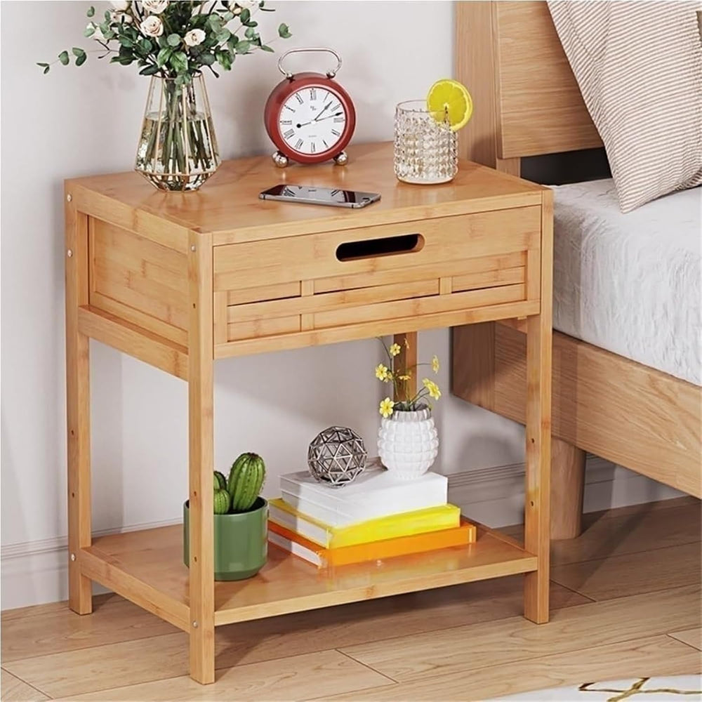 Side Table with Drawer and Open Storage End Table Nightstand Bedside Tables N...