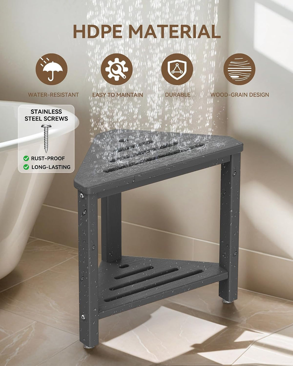 Shower Foot Rest 15in, HDPE Waterproof Shower Stool for Inside Shower, Corner...
