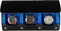 DailyWatch | Personalized Watch Roll Travel Case For 3 Watches - Handmade Genuine Leather Travel Case With Custom Engraving of Name or Initials - Black Blue