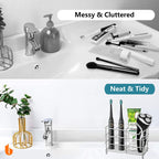 Urbanstrive 304 Stainless Steel Bathroom Toothbrush Holder Toothpaste Holder Stand Bathroom Accessories Organizer (Silver, Small)
