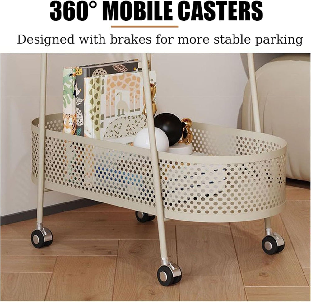 Double Layer Trolly Side Table, Metal Rolling Cart Storage Shelf, Side Table ...