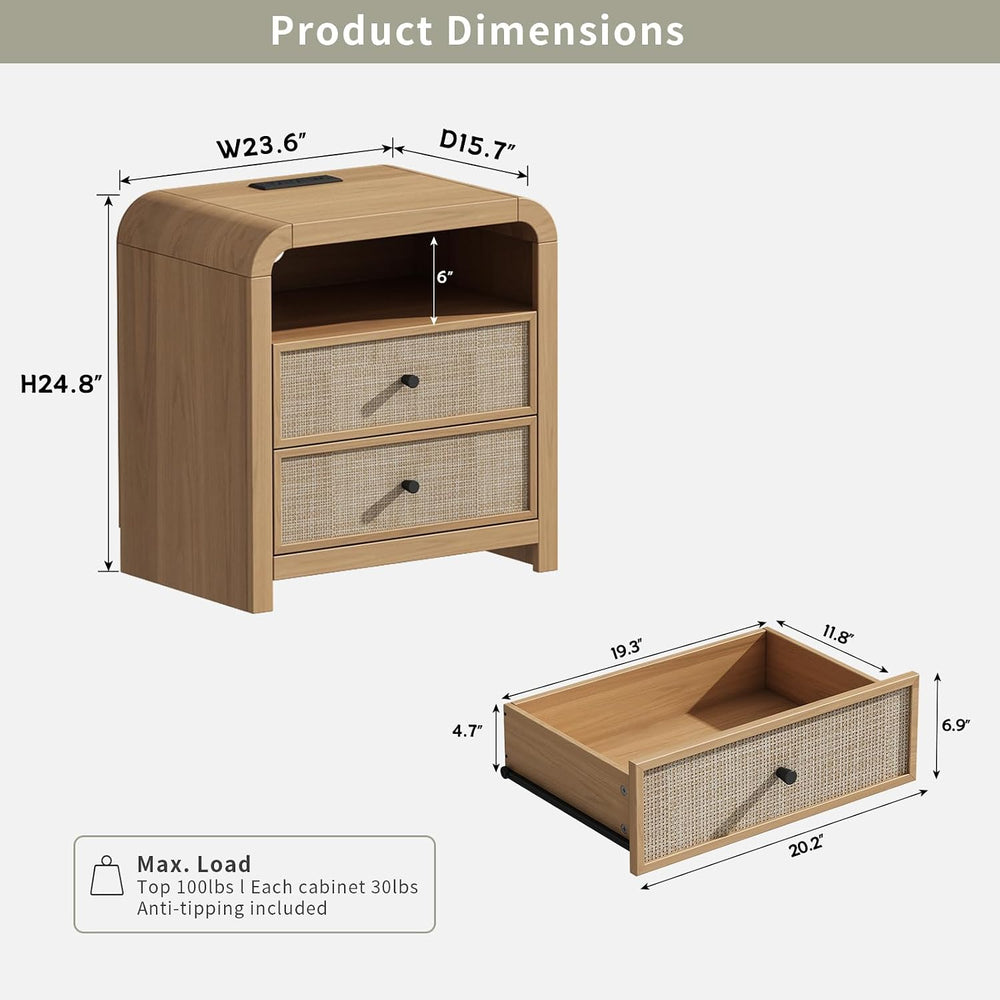 Rattan Nightstand, 23.6''