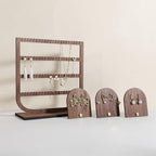GemeShou 3pcs wooden jewelry earring organizer holder, walnut earring studs stand for boutique store, cute earring display for selling with 6 holes on each【Earring stand-Arch-3pcs】