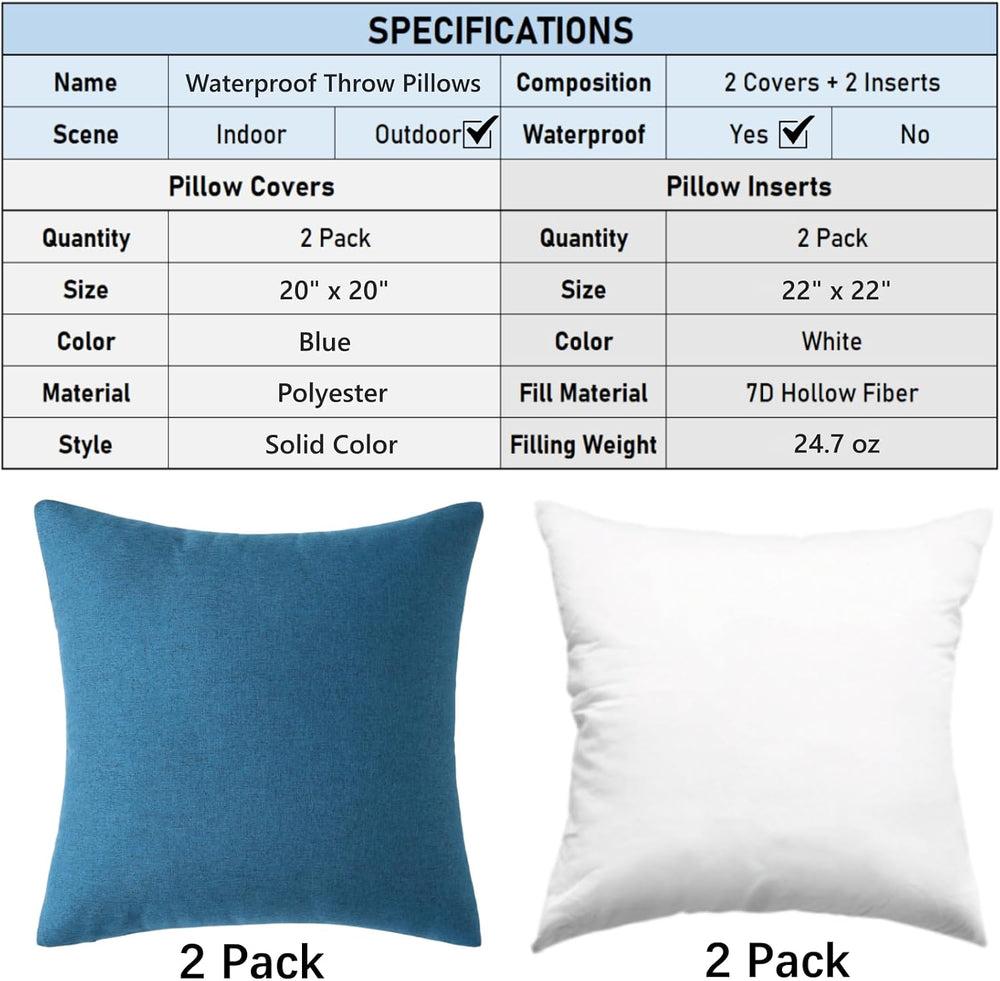 Outdoor Throw Pillows with Inserts, Waterproof Pillows for Outdoor Seating, S...