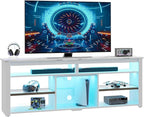 Bestier TV Stand for 75 inch TV, Tall LED Entertainment Center with Adjustable Shelf, Gaming TV Console with Storage for PS5, Modern TV Cabinet for Living Room Bedroom, White Marble
