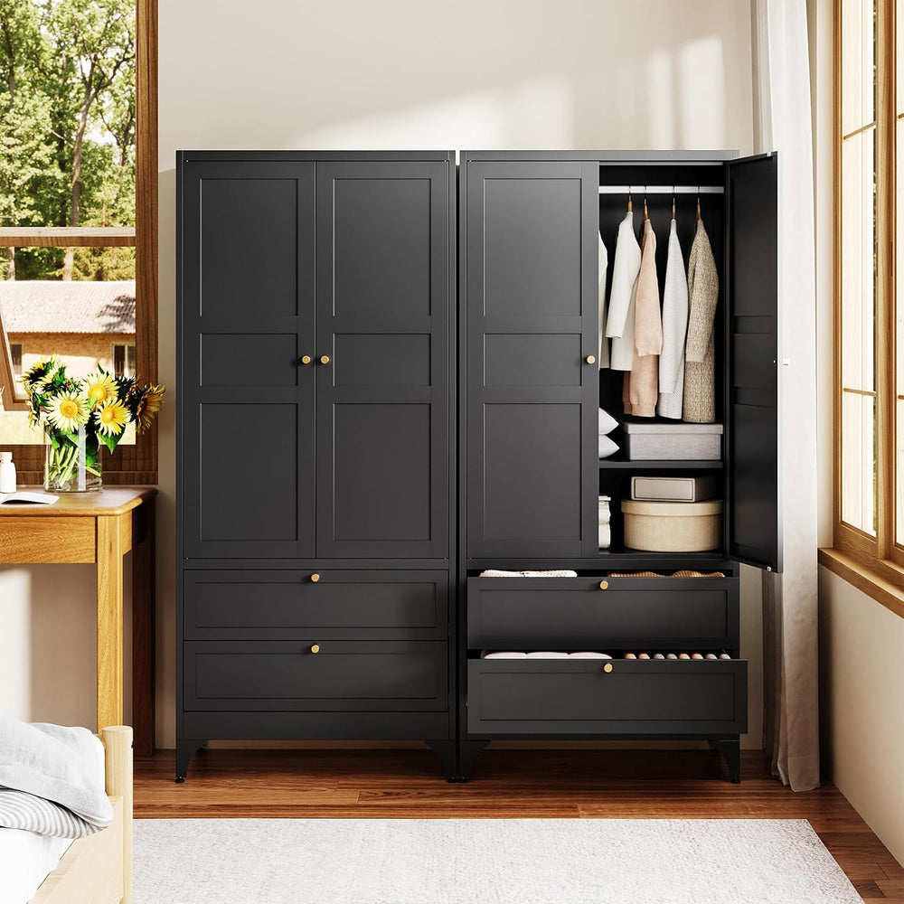 Letaya Metal Armoire Wardrobe Closet with Drawers,Clothing Storage Cabinet wi...