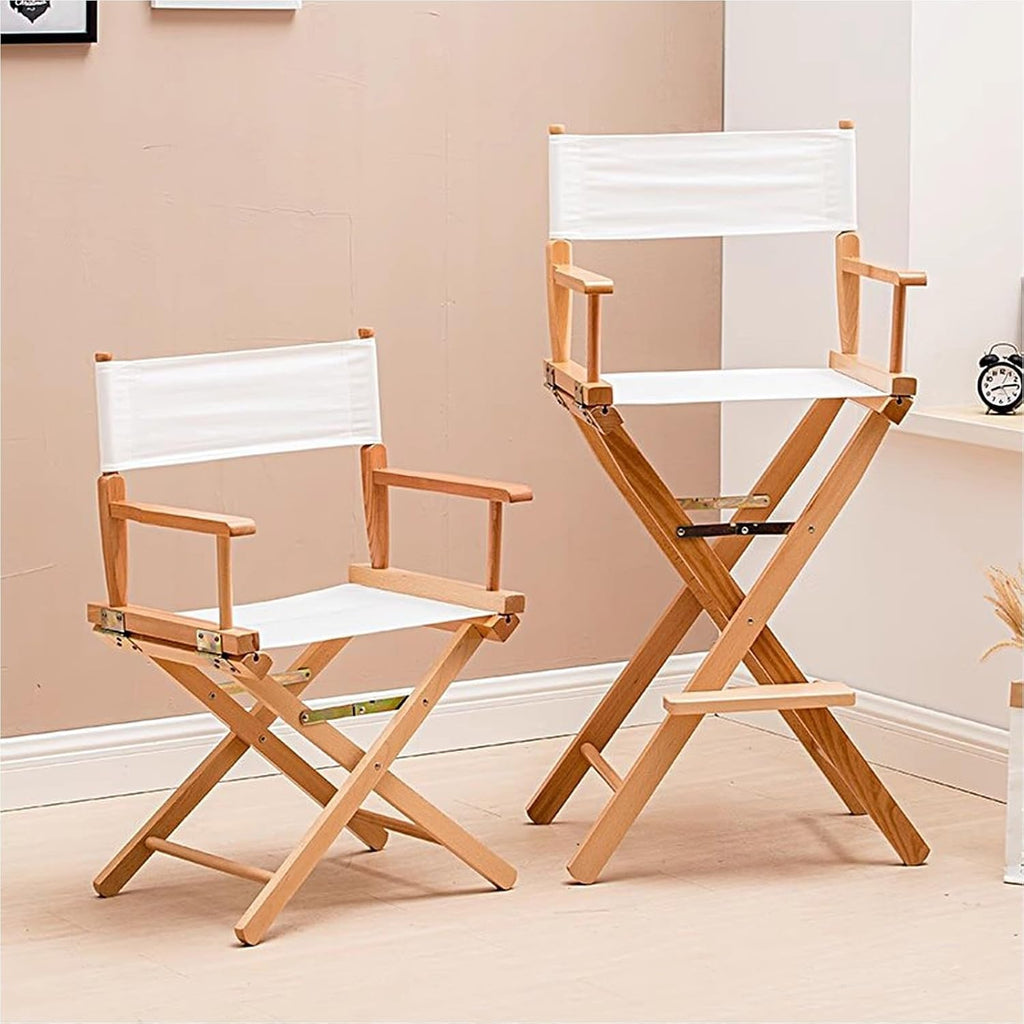 Tall Directors Chairs Foldable, Makeup Solid Wood Frame and Canvas Seat, Portable Footrest, Makeup(Black,85cm/33in)