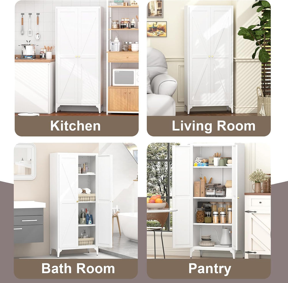 Metal 2 Doors Kitchen Pantry Cabinet with Adjustable Shelves 65 inch Tall Lar...