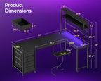 AODK L Shaped Gaming Desk with 4 Drawers, 59" Reversible Computer Desk with Hutch and Shelves, Gamer Desk with LED Lights, Power Outlets, Home Office Corner Desk with Gird Pegboard, Black