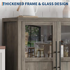GarveeHome Sideboard Buffet Cabinet with 4 Glass Doors, 55" Buffet Table Coffee Bar Wine Bar Display Cabinet for Kitchen Dining Room, Living Room (Grey, Glass with 4 Doors)