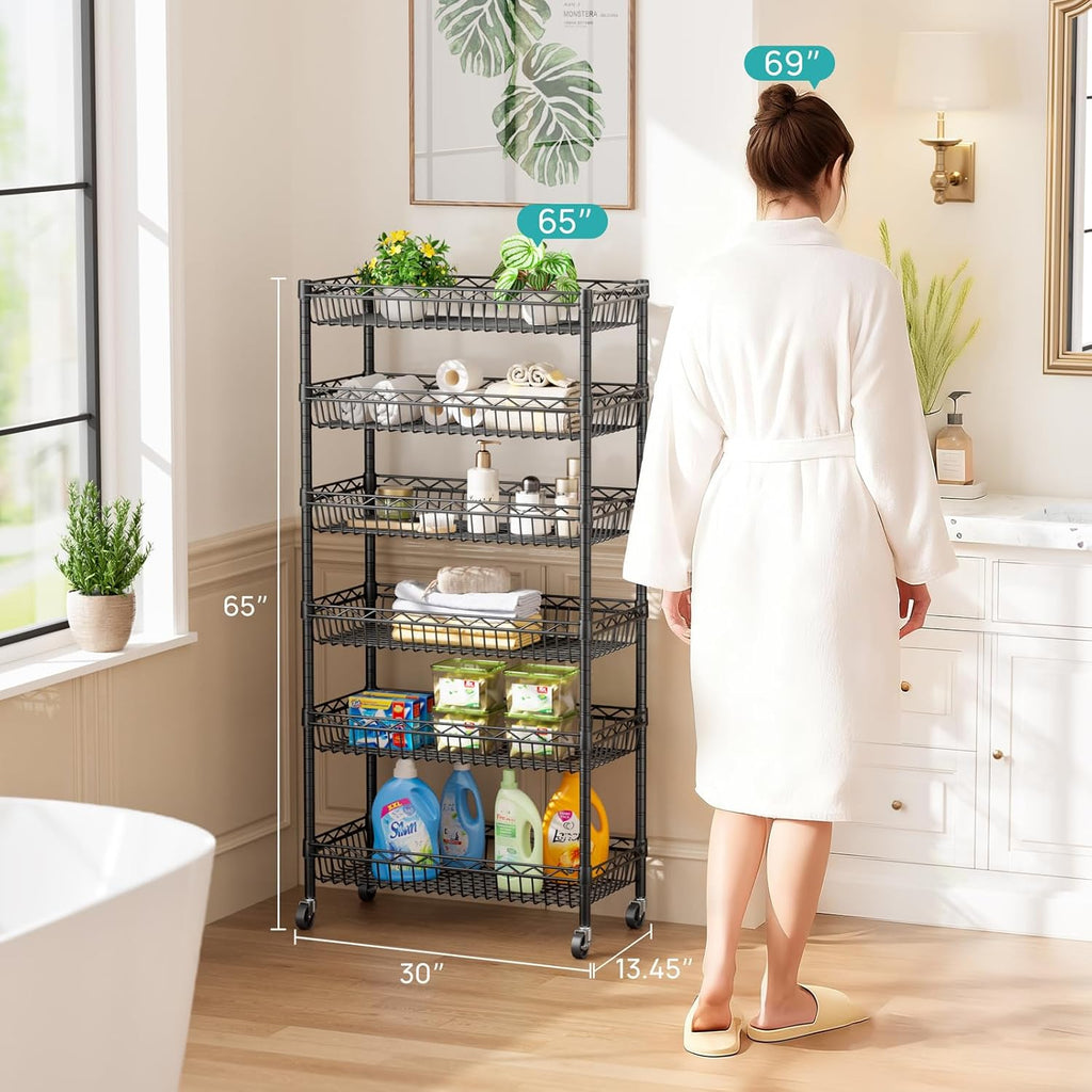 SINGAYE Shelf Closet Wire Shelving：Adjustable Metal Unit for Laundry Room Organization Bathroom Kitchen Home Storage with Wheels Pantry Rack Shelves