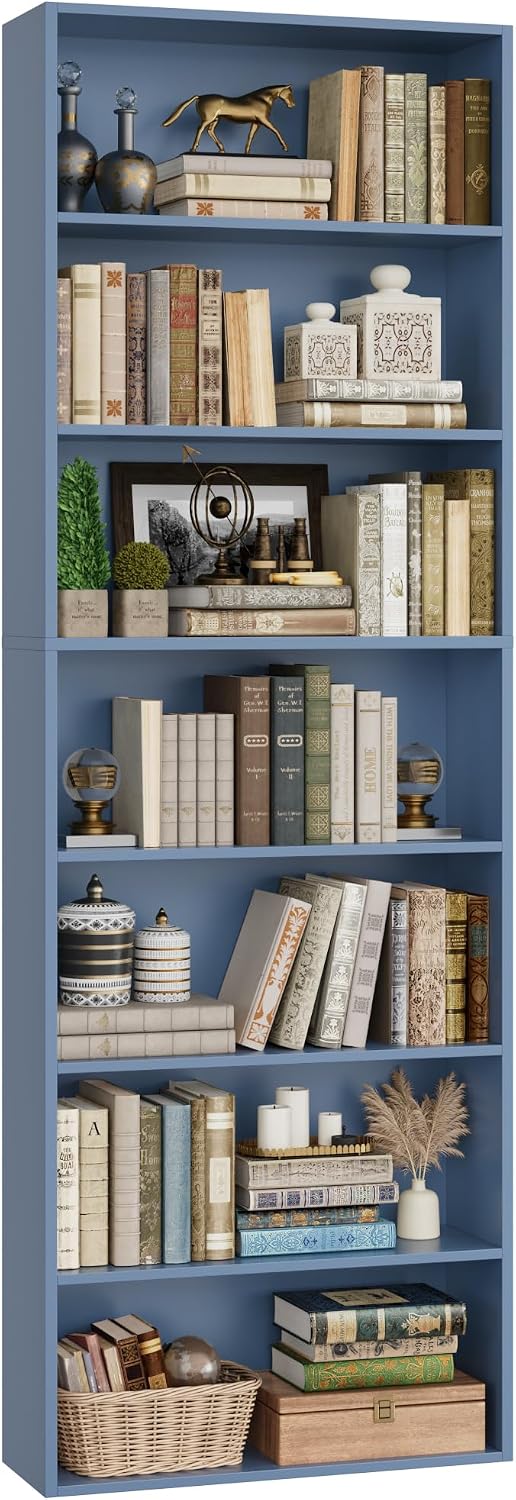 FACBOTALL 82" Tall Bookshelf Bookcase, 7-Tier Open Display Shelves, Blue